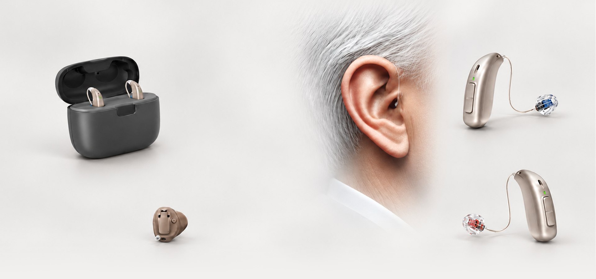 Hearing care — professional ENT and audiology centre, a hearing aid in the ear